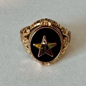 Vintage Eastern Star Onyx Enamel Ring 1/30 14k RGP (Rolled Gold) Size 5.75.